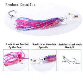 Trolling Skirt Lures Set of 4pcs 9 inch Fishing Saltwater Lures for Tuna Mahi Marlin Dolphin Wahoo，with Rigged Hooks Offshore Big Game Fishing Lures