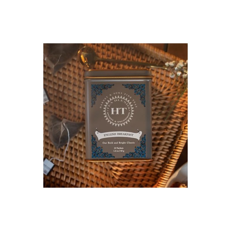 Harney & Sons English Breakfast Tea, Caffeinated, 20ct sachet tin,