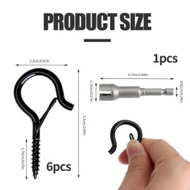 Pack of 6 Stainless Steel Screw Hooks with Locking Screw, Ideal for Plants, Fairy Lights, Bird Houses & Wind Chimes, Includes Dowels, Screws and Wing Nut Driver - Compact & Rust-Proof