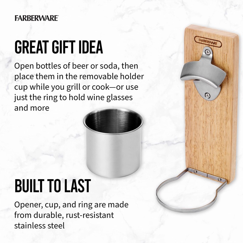 Farberware BBQ Magnetic Bottle Opener with Cup Holder, 11.5 Inch,