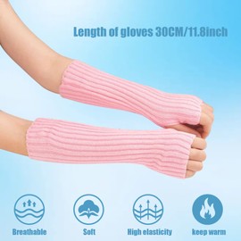 Suxgumoe Women Arm Warmers, Sleeve Fingerless Gloves Mittens with Thumb Hole for Ladies (Pink)
