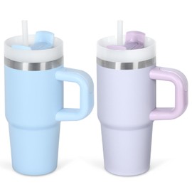 Cosictic 14 Oz Tumbler with Handle and Straw for Kids, Stainless Steel Double Wall Vacuum Insulated Cup for Children, 14 Oz Cups for Kids (Sky Blue, Purple)