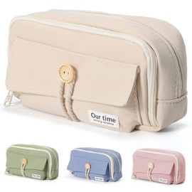 SYCYKA Estuche para Lápices de Gran Capacidad con 4 Compartimentos, Lapiceras Organizadoras Aesthetic, Estuche para Lapices Niña, Estuches para Escolar, Oficina, Trabajo (Blanquecino)