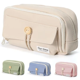 SYCYKA Estuche para Lápices de Gran Capacidad con 4 Compartimentos, Lapiceras Organizadoras Aesthetic, Estuche para Lapices Niña, Estuches para Escolar, Oficina, Trabajo (Blanquecino)