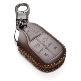 Vitodeco Genuine Leather Keyless Smart Key Fob Case Cover with Key Chain Compatible for Maserati Ghibli, Levante, Quattroporte (Remote Start, Brown)