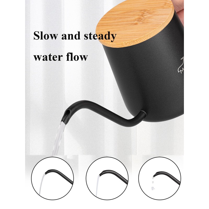 MERMOO YILAN Pour Over Coffee Kettle 12oz, Gooseneck, Wooden Lid,