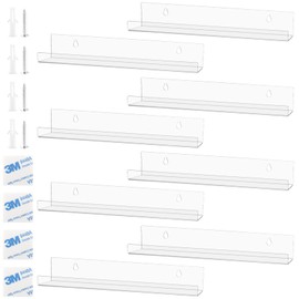 FUNSUEI Pack of 8 Vinyl Record Shelves, Acrylic Wall Mount, 30 cm Vinyl Record Shelf, Acrylic Wall Shelf, Record Stand, Record Holder for Album Records, Photo Colle