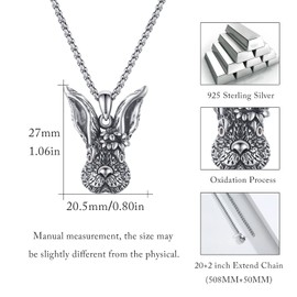 Rabbit Necklace 925 Sterling Silver Bunny Necklace Rabbit Pendant Necklace Easter Rabbit Necklace with Red Zircon Animal Necklace Bunny Jewelry Gifts for Men Women, Sterling Silver, Zircon