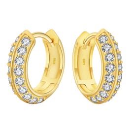 KRKC&CO Moissanite Hoops Earrings for Men, D Color, VVS1, S925 Sterling Silver, Gold Earrings Hoops, Brilliant Round Iced Out, Gold Plated, For Him