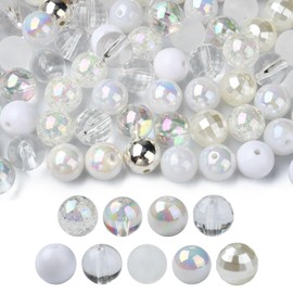 UR URLIFEHALL 100 pcs Random 16mm Acrylic Crackle Round Beads White Series Chunky Bubblegum Beads for Earring Bracelet Necklace Key Chains Jewelry DIY Craft Making