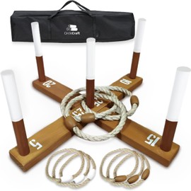 Outdoor Ring Toss Game for Adults - Perfect Lawn and Backyard Game for Adults and Family - Outdoor Yard Games for Fun Activities on Easter and Festivals - Wooden Ring Toss with Carrying Case