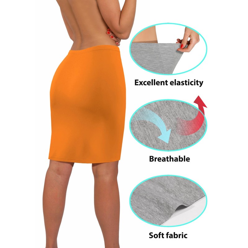 sesto senso Women's Underskirt Knee-Length Tight Petticoat Viscose Silk, orange