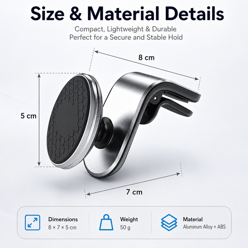 Magnetic Car Phone Holder for Air Vent – 360° Rotating