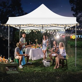COBIZI 10x10 Ez Pop Up Canopy Tent Heavy Duty with Sidewalls, Outdoor Commercial Canopy with Awning, Waterproof&23 SF Extended Awning, Vendor Tent for Market, Party Events, White