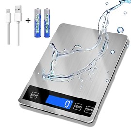 33lb Food Scale, Digital Kitchen Scale Batteries and USB Charging,1g/0.05oz Precise Graduation, Waterproof Stainless Steel with LCD Display Weight Gra