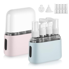 Juego de 8 Botellas de Viaje de Silicona, 4en1 Botella de Viaje Portátil de 50ml/2oz con Etiqueta y Caja De Almacenamiento, Set de Viaje Rellenable a 