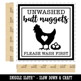 Unwashed Butt Nuggets Eggs Please Wash Self-Inking Rubber Stamp Ink Stamper - 1-1/2 Inch Large - Black Ink
