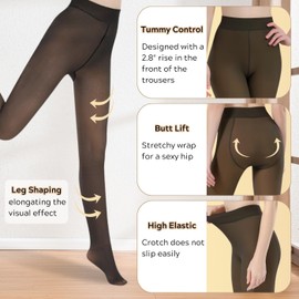 BDLLMDES Fleece Lined Tights for Women, Warm Fake Sheer Pantyhose Leggings Women, Thick Translucent High Waisted Thermal Stockings for Winter Dresses
