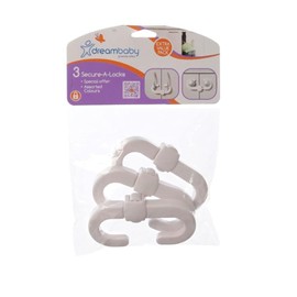 Dreambaby Secure -A-Lock - Child Proof Sliding Safety Locks - Suitable for Mushroom Knobs & D-Shaped Cabinet Door Handles - White - Model ‎L712