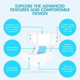 TREST Elite Briefs for Men and Women, Overnight Diapers for Incontinence, Elite Absorbency, Comfortable, Odor Neutralizing and Secure Fit with 2 Wide Tabs - White, Large (Pack of 2)