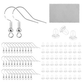 Hypoallergenic Earring Hooks 925 Sterling Silver Large Ear Wires Fish Earring Hooks with Earring Backs for Jewelry Making Supplies