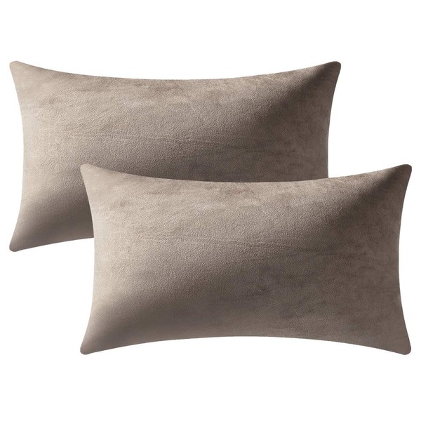 DEZENE Decorative Pillow Covers 12x20 Taupe: 2 Pack Cozy Soft