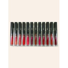 Set De 12 Labiales Líquidos Matte, en tonos nude e intensos, presentación en tono negro