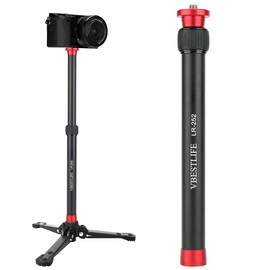 Desktop Tripod Extension Pole, LR-252 Adjustable 2 Section Extendable 10.4" to 17.3" Aluminum Alloy 1/4" & 3/8" Screw Interface Suitable for Selfie