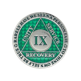 9 Year Sobriety Coin | Legacy AA Chip | Thick Triplate Recovery Anniversary Token (Green)