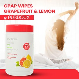 PURDOUX 100% Cotton CPAP Mask Wet Wipes with Grapefruit Lemon Scent, 70 Wipes
