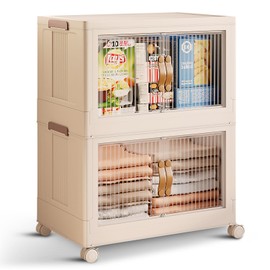 STORAGEBUD 2 Tier Large Stackable Storage Bins with Lids Open Front & 360° Wheels 84.5 QT - Collapsible Storage Bins Home Office Closet Storage Organization, Foldable Clothes Storage Cabinet, 21 GAL