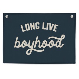 CEBTHN Long Live Boyhood Banner – Linen Canvas Wall Hanging Flag, Boys Room & Nursery Decor, Playroom Wall Art, Baby & Toddler Room Decoration, 20x30 Inch - Navy Blue