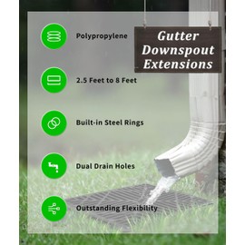 Gutter Downspout Extensions, Extends from 2.5 Inches to 8 Inches Rain Drain Extender, Flexible No Dig Catch Basin Downspout Extension Kitfor Yard, Ground and Lawn Included