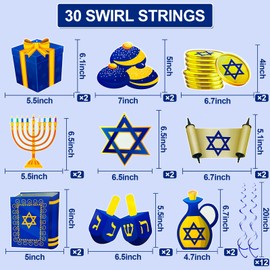 TURNMEON 30 PCS Hanukkah Decorations Hanging Swirls, Menorah Star of David Dreidel Hanukkah Party Supplies Chanukah Decorations Hanukkah Ceiling Swirls for Home Office Party Decor