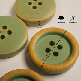 Set di bottoni vintage in legno naturale, 4 fori, per cappotti, cardigan, maglioni e cuscini (verde menta, 2 cm, 12 pezzi)