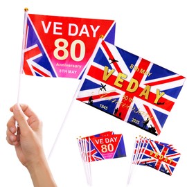 Ve Day 80th Anniversary Flag Handheld Mini Flag,10Pcs Memorial Mini Flags 80 Years Victory In Europe Flags Small Handle Commemorative Flags for 80th Anniversary of Ve Day for Events Party