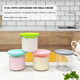 CUTIECLUB Dessert Tubs 4PCS Ice Cream Pints Containers and Lids for Ninja Creami, Ice Cream Storage Containers Compatible with NC301 NC300UK NC299AMZ Series Creami Ice Cream Makers