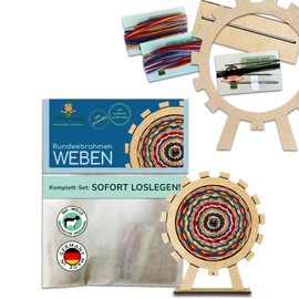 mikiprojekt® Round Loom for Children from 6 Years with Simple Instructions - Made in Germany - Development-Promoting Weaving with Safe Organic Material in a Complete Set - Children's Loom Frame Round