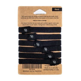 Wild & Stone Wild & Stone | Pack of 6 Hair Bands | 100% Biodegradable and Plastic-Free Elastic Hair Ties | 100% Organic Cotton and Natural Plant-Based Rubber | No Crease Ponytail Holder (Black)