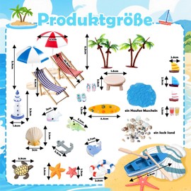 Set di 34 mini paesaggi da spiaggia in miniatura, set di accessori decorativi in miniatura con sedia a sdraio, ombrellone, piccola palma e barca a vela, per giardino Zen fai da te, regalo in denaro e