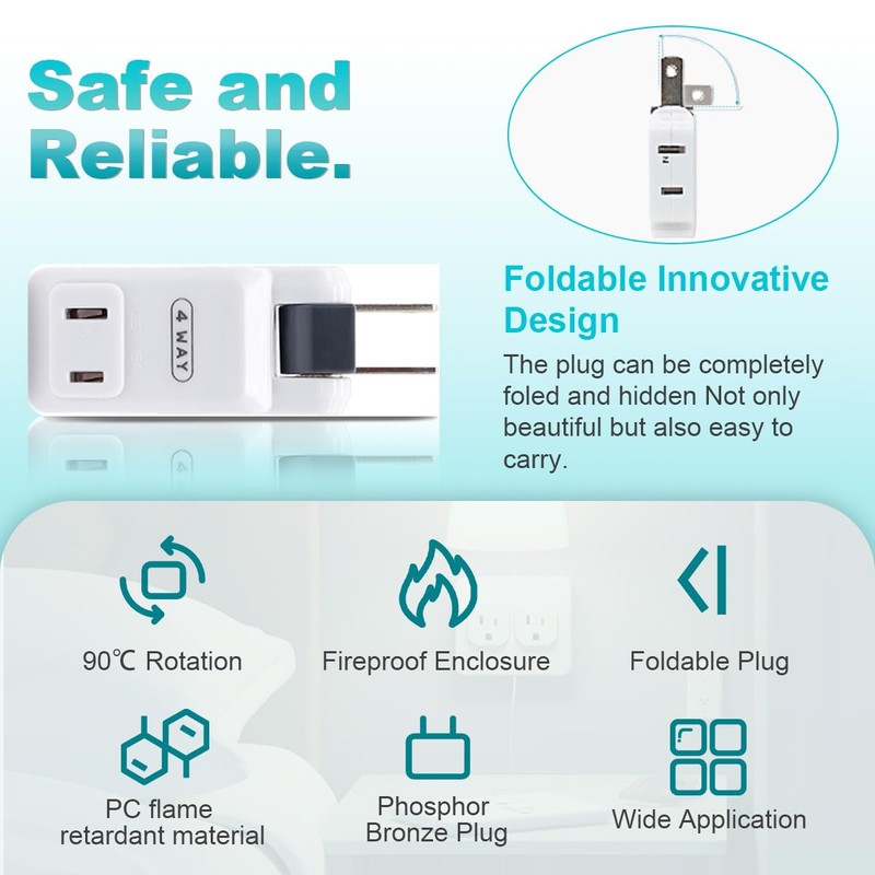 SYCON 4 Outlet Wall Adapter, 2-Prong Swivel Ungrounded Indoor AC