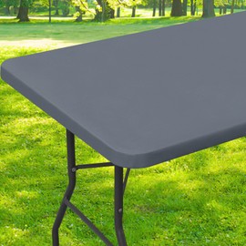 smiry Rectangle Picnic Table Cloth, Waterproof Elastic Fitted Tablecloths for 6 Foot Tables, Washable Polyester Table Cover for Camping, Indoor and Outdoor (Grey, 30"x72")