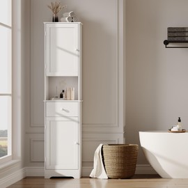 Viaozutis Tall Bathroom Cabinet, Storage Cabinet with 2 Doors & 2Drawer, with Ajustable Shelve, for Bathrooms, Kitchens,Entrances,Bedrooms（White）