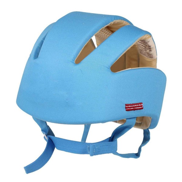 Protector para la cabeza de algodón con casco de seguridad ajustable para bebés de 1 pieza para bebés cuando aprenden a caminar(Blue)