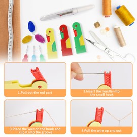 Needle Threaders, Kaluofan 11PCS Needle Threaders Hand Sewing Kit, Small Seam Ripper/Top Pin/Sewing Machine Needle Threader (3 Shapes), Easy to Insert Automatic Needle Threader for DIY or Clothing