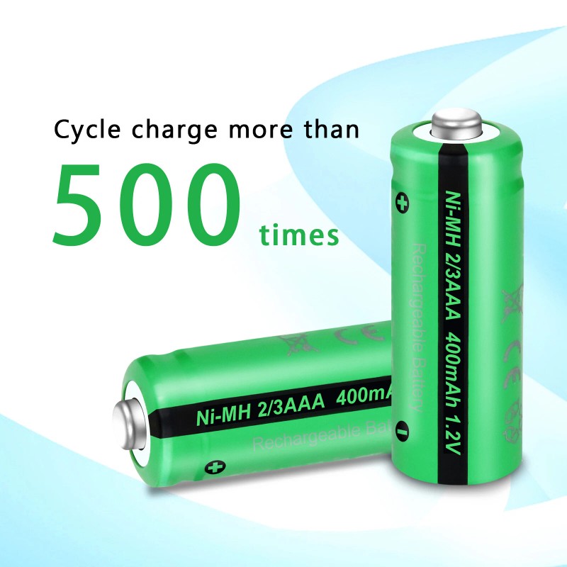 PKCELL 2X Ni-MH 1.2V 2/3AAA Size Rechargeable Battery 400mAh Button