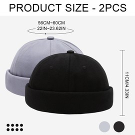UILYNIU Pack of 2 Grey Black Docker Cap Men's Hat Docker Hat Men's Cap Sailor Hat Harbour Hat Caps Men's Docker Hat, Pack of 2