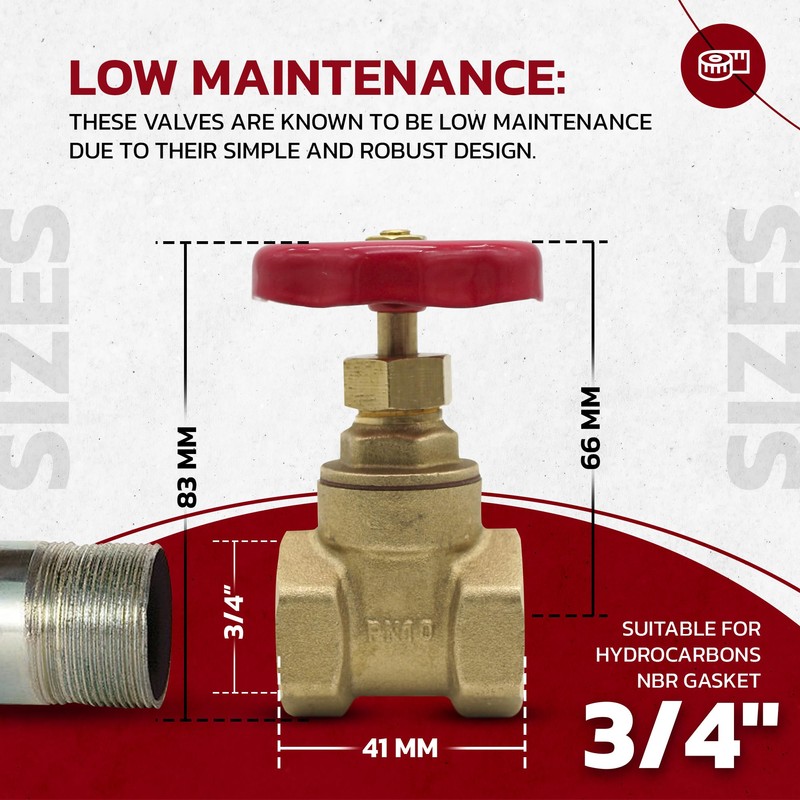DOJA Barcelona Gate Valve, Safety Stopcock, Red Handle, Brass, Pack