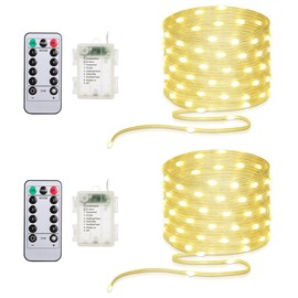 KepStars 16.5ft Battery Operated String Lights (2 Pack), 50 LED Fairy String Lights Battery Powered with Remote & Timer for Indoor Outdoor Christmas Trees Wreath Decoration Bedroom Patio - Warm White