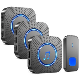 SURFOU Wireless Doorbell Set 400 m Range Outdoor Waterproof Front Door with 3 Plug-in Receivers with LED Flashing, 5 Volume Levels, 55 Melodies, Easy to Plug in Socket, Black